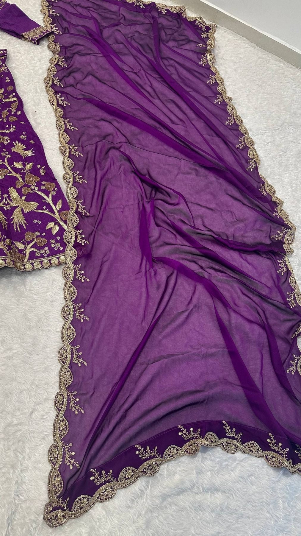 Purple Thai Silk Lehenga with Sequins Zari Work for Wedding Wear styling view