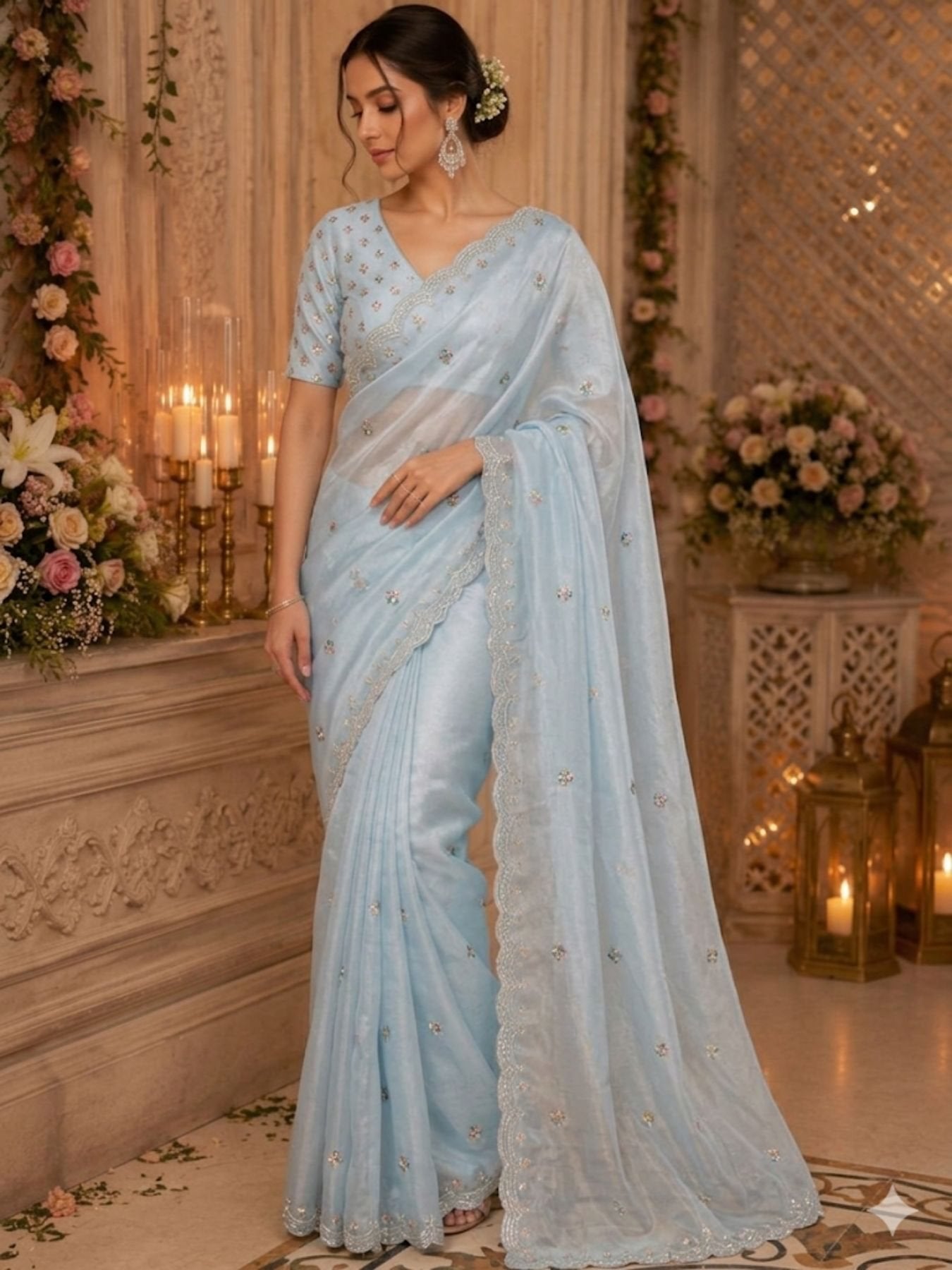 Blue Saree for women - full front view | Snyvia