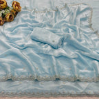 Blue Saree - drape and pallu detail