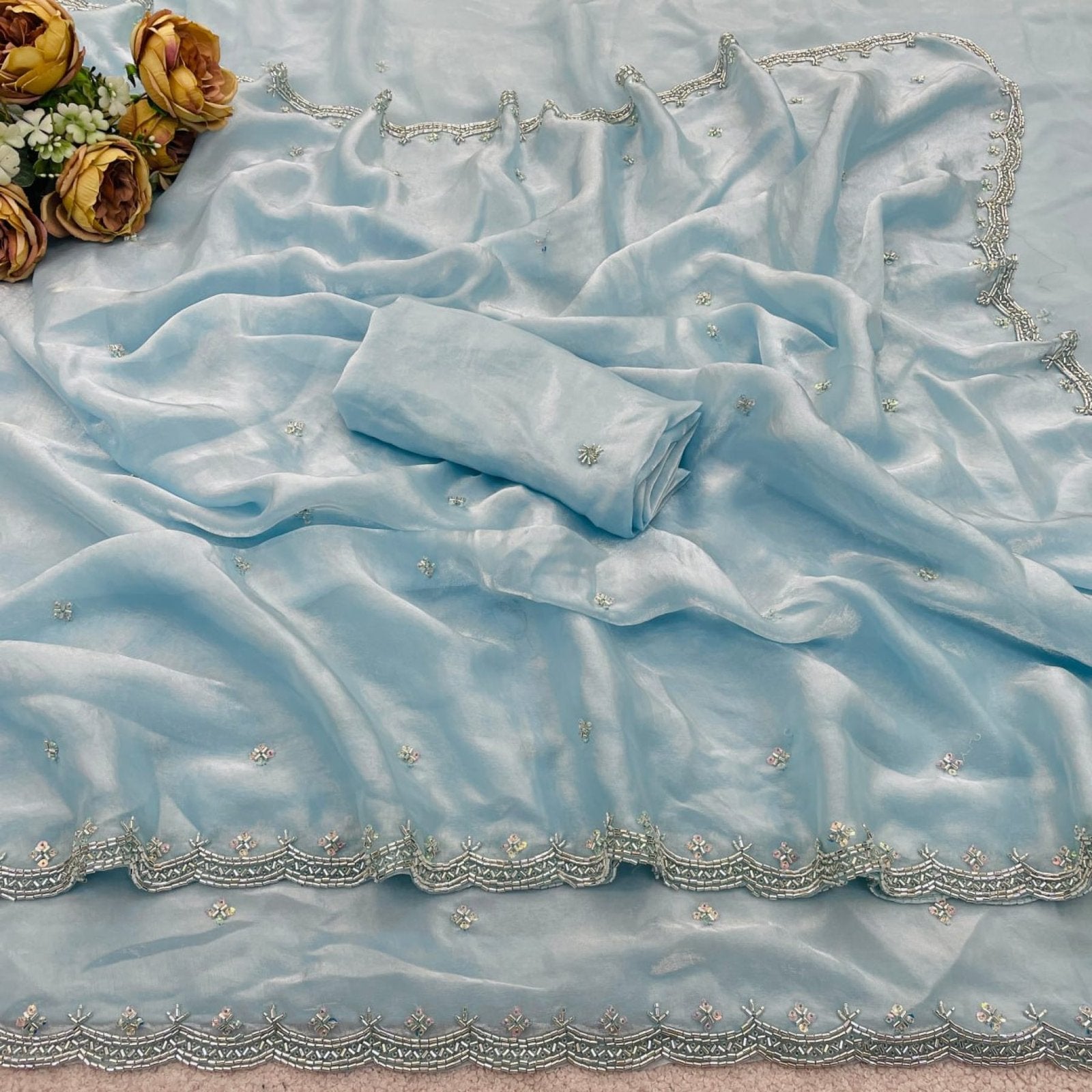 Blue Saree - drape and pallu detail
