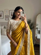 Yellow Silk Saree for women - full front view | Snyvia