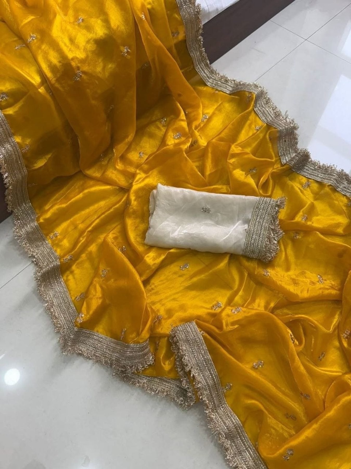 Yellow Silk Saree - blouse and border close-up