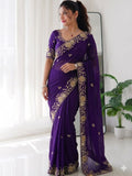 Purple Silk Saree for women - full front view | Snyvia