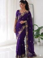Purple Silk Saree for women - full front view | Snyvia