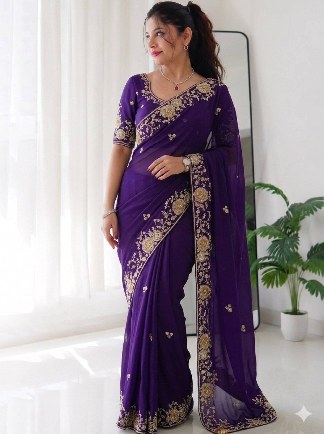 Purple Silk Saree - drape and pallu detail