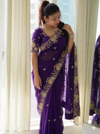 Purple Silk Saree - side drape view