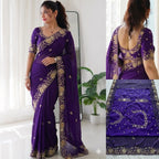 Purple Silk Saree - fabric texture close-up