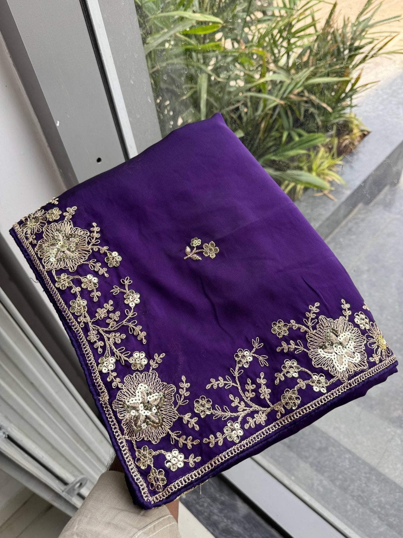 Purple Silk Saree - embroidery work detail