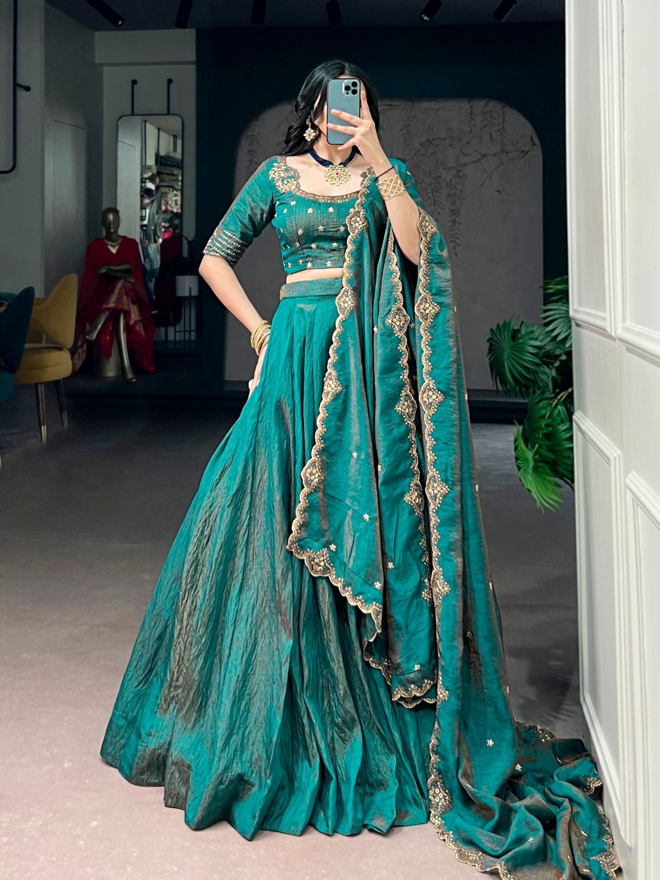NC Silk Lehenga Choli Set with Sequins Embroidery Dupatta styling view