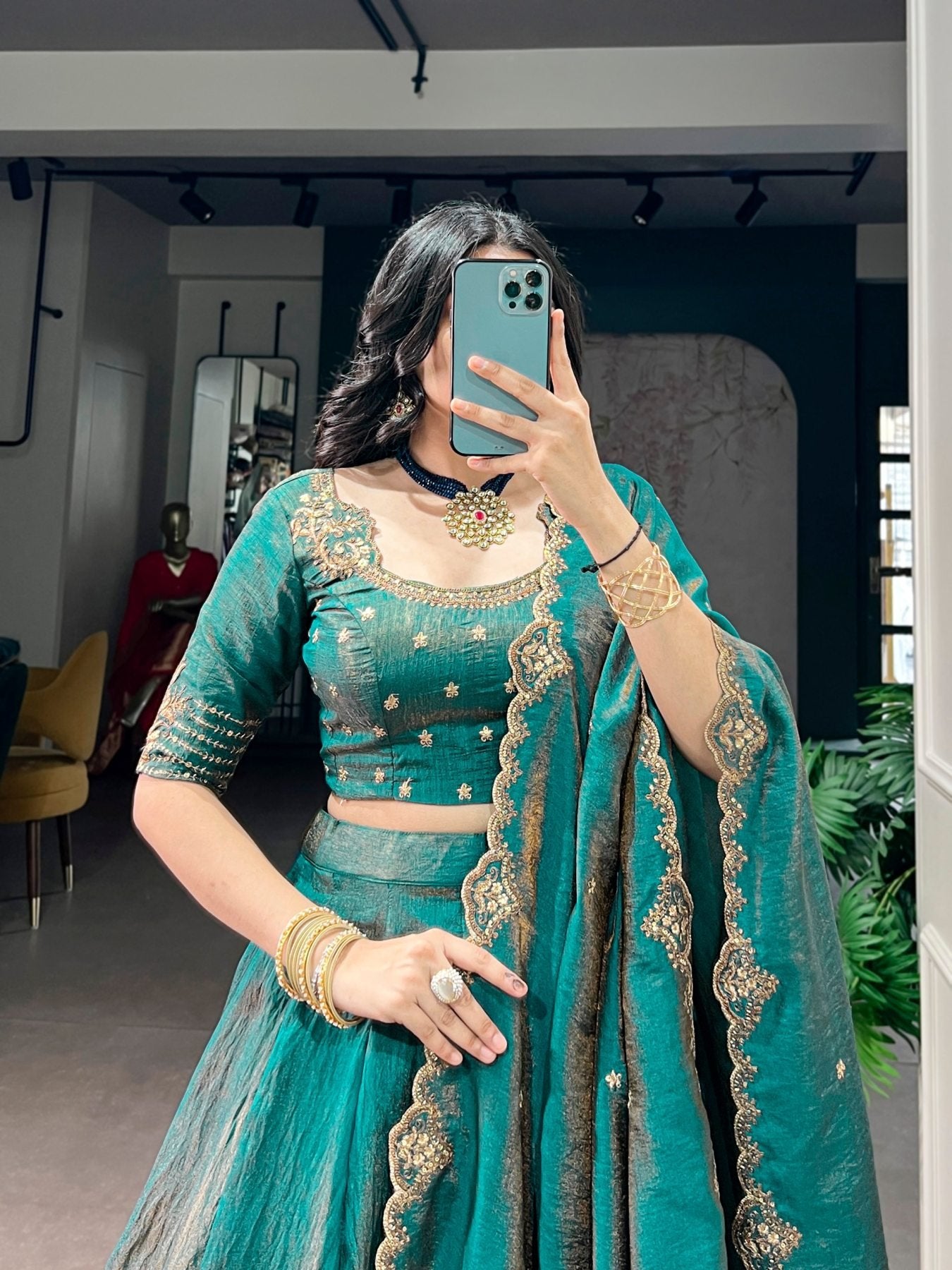 NC Silk Lehenga Choli Set with Sequins Embroidery Dupatta front view