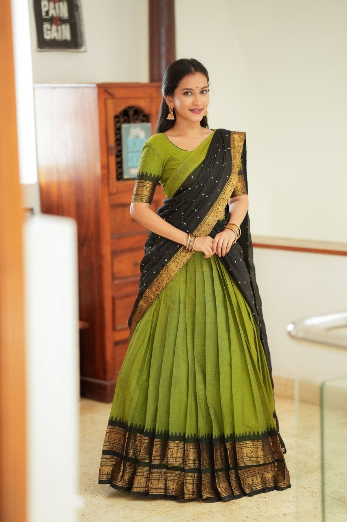 Green Kanjivaram Silk Lehenga Choli with Zari Weaving and Georgette Dupatta colour variant view