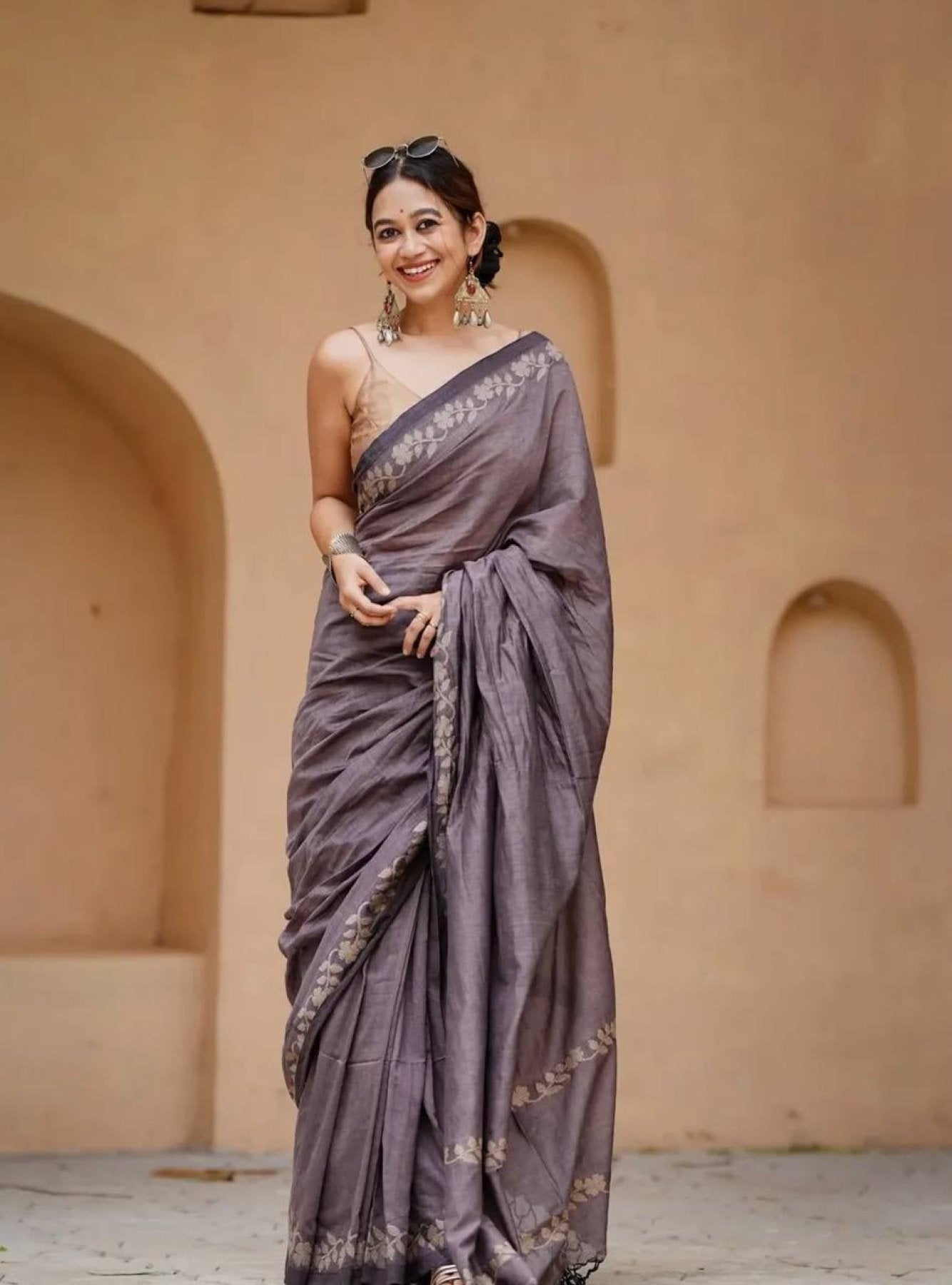 Grey Satin Saree - detail view 12