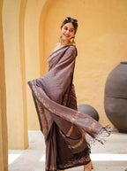 Grey Satin Saree - Printed back view
