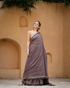 Grey Satin Saree - full-length drape