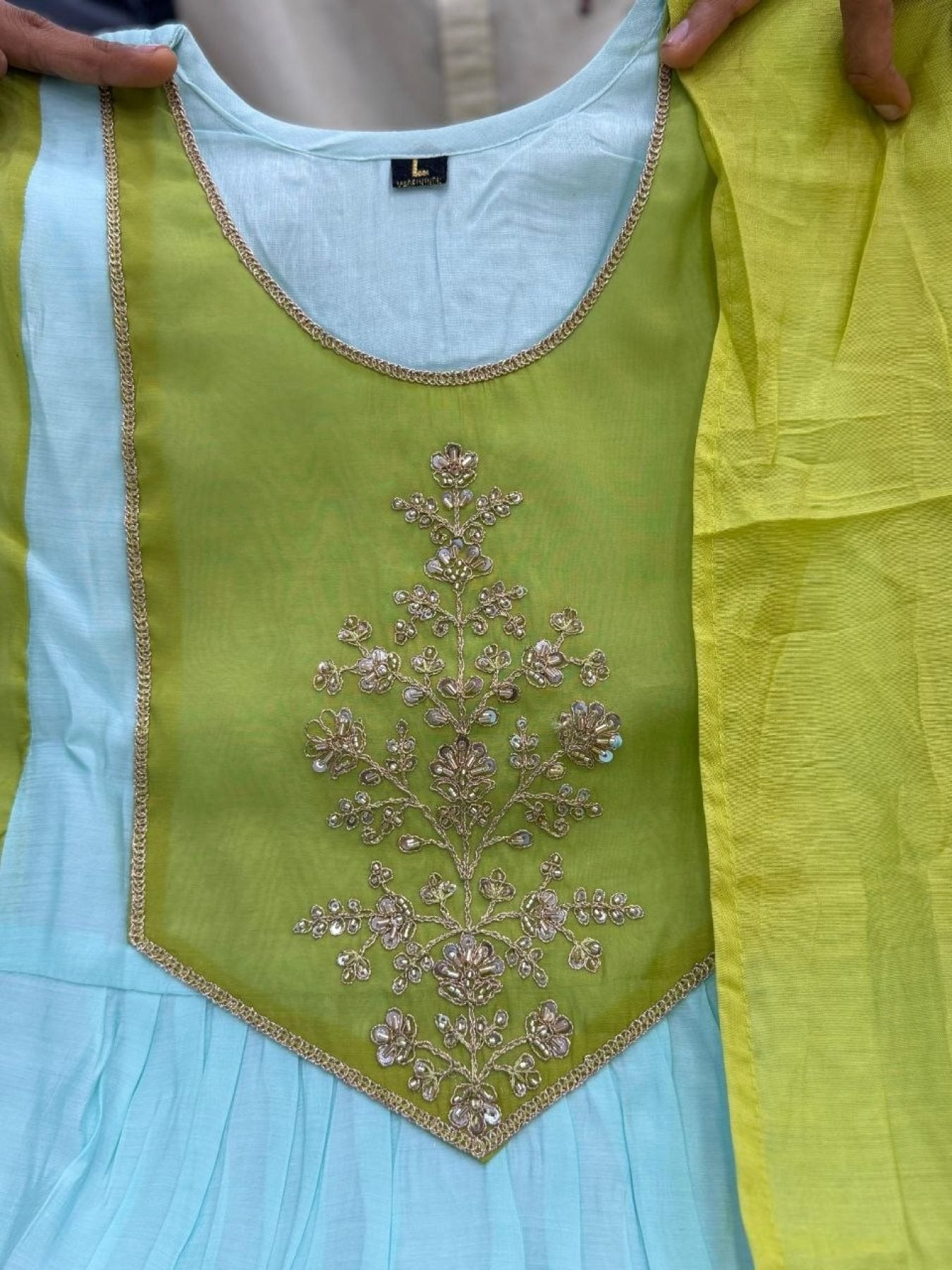Mul Chanderi Kurta Pant Set with Banarasi Lagadi Dupatta full set view