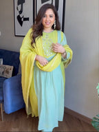 Mul Chanderi Kurta Pant Set with Banarasi Lagadi Dupatta detailed view