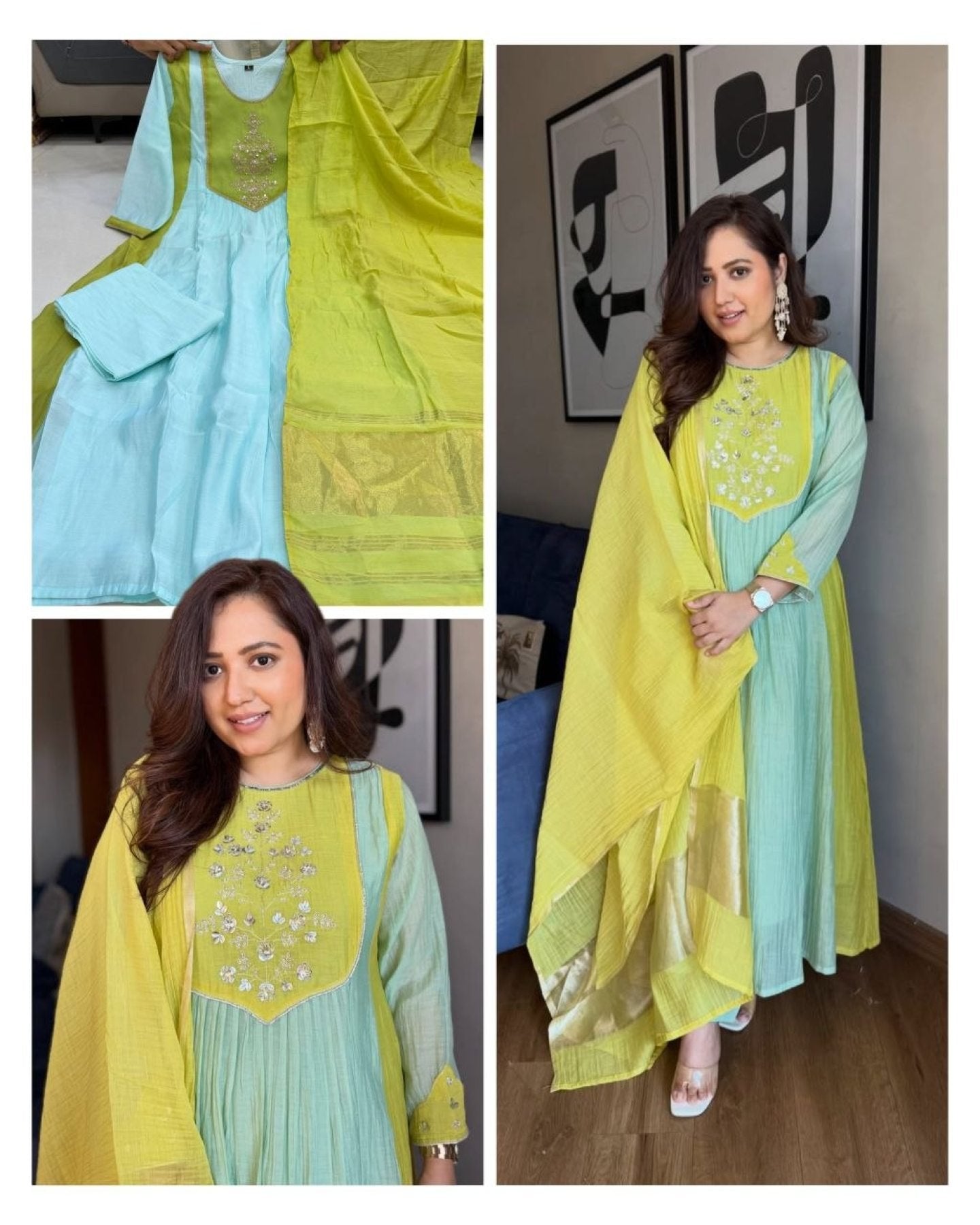 Mul Chanderi Kurta Pant Set with Banarasi Lagadi Dupatta detailed view