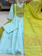 Mul Chanderi Kurta Pant Set with Banarasi Lagadi Dupatta front view