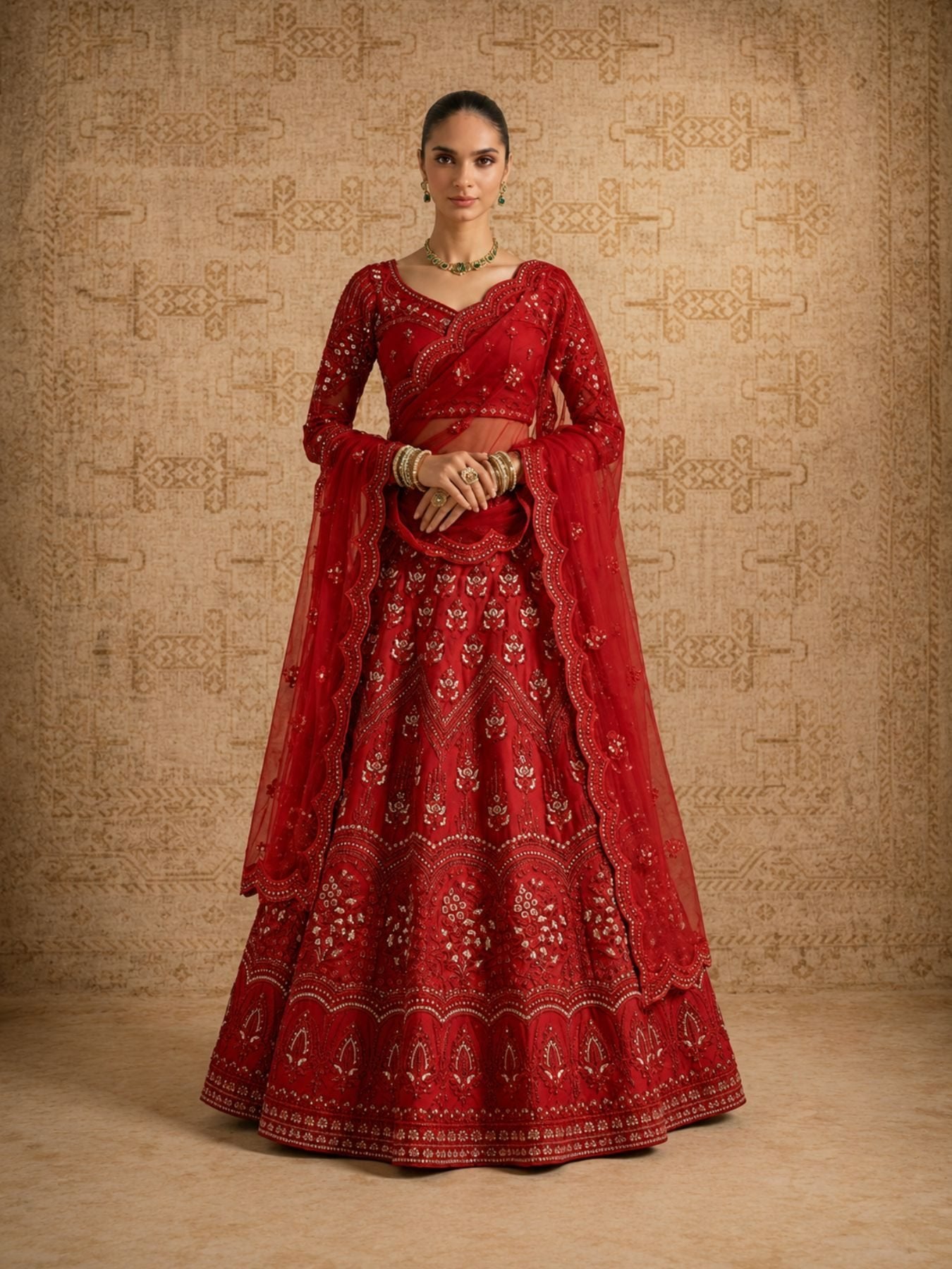Butterfly Net Lehenga Choli with Banglori Silk Inner for Bridal Wear full drape view