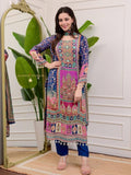 Blue Chinon Suit with Stone Mirror Work Kurta Pant Dupatta Set for women | Snyvia