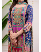Blue Chinon Suit with Stone Mirror Work Kurta Pant Dupatta Set back view