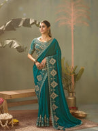 Teal Silk Saree for women - full front view | Snyvia