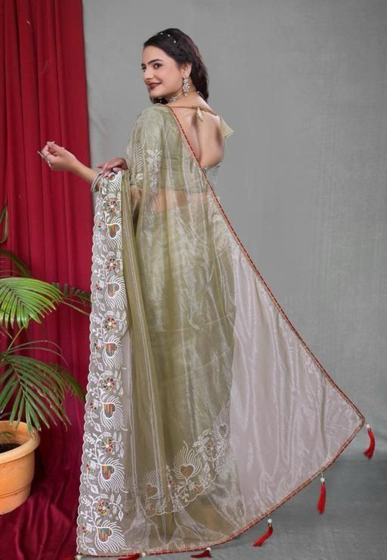 Net Saree - side drape view