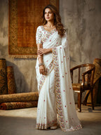 White Silk Saree for women - full front view | Snyvia