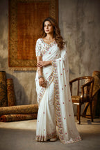 White Silk Saree - drape and pallu detail