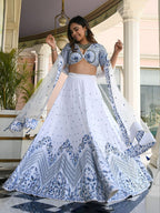 Satin Lehenga with Embroidered Net Dupatta for women | Snyvia