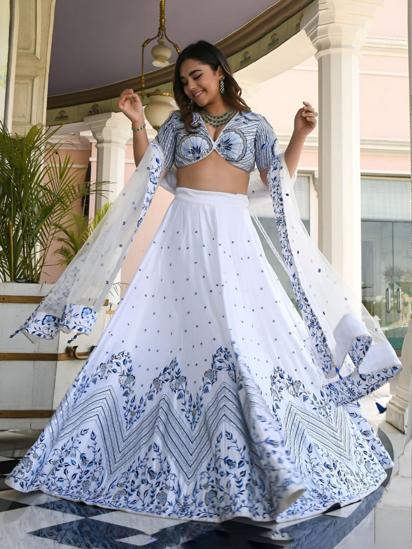 Satin Lehenga with Embroidered Net Dupatta for women | Snyvia
