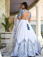 Blue Satin Lehenga with Embroidered Net Dupatta embroidery close-up
