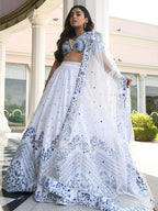Blue Satin Lehenga with Embroidered Net Dupatta colour variant view