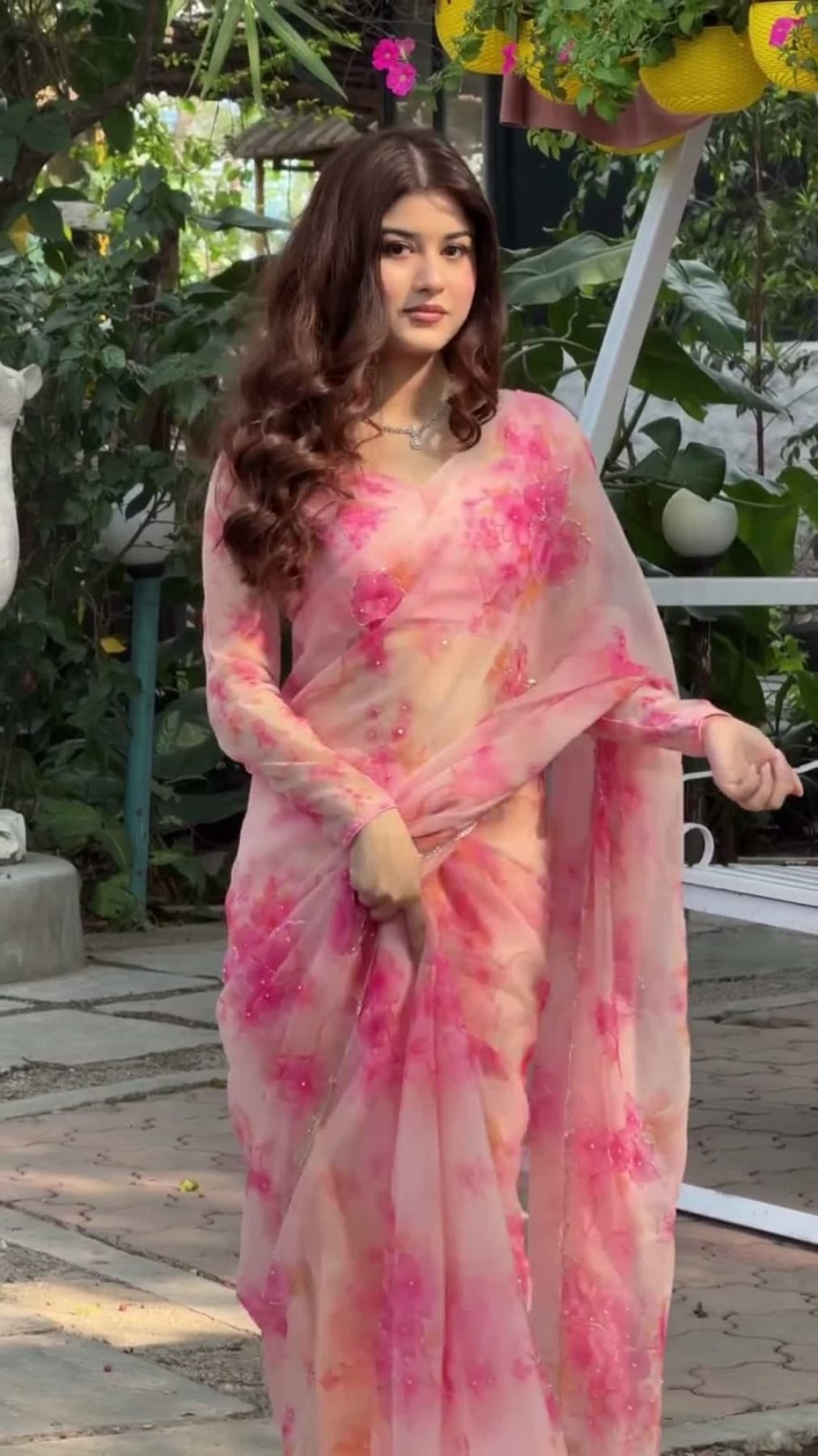 Pink Tabby Saree - drape and pallu detail