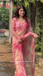 Pink Tabby Saree - fabric texture close-up