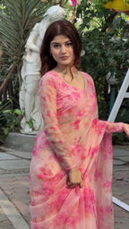 Pink Tabby Saree - Mirror Work embroidery work detail