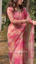 Pink Tabby Saree - Mirror Work pallu design detail