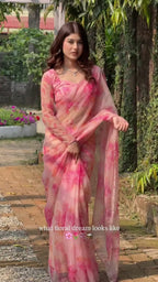 Pink Tabby Saree - Mirror Work back view