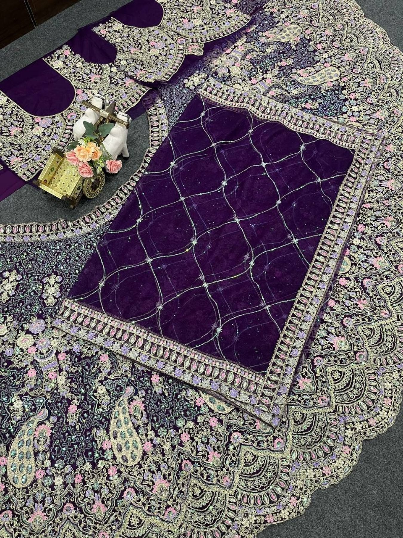 Butterfly Net Coding Sequins Lehenga embroidery close-up