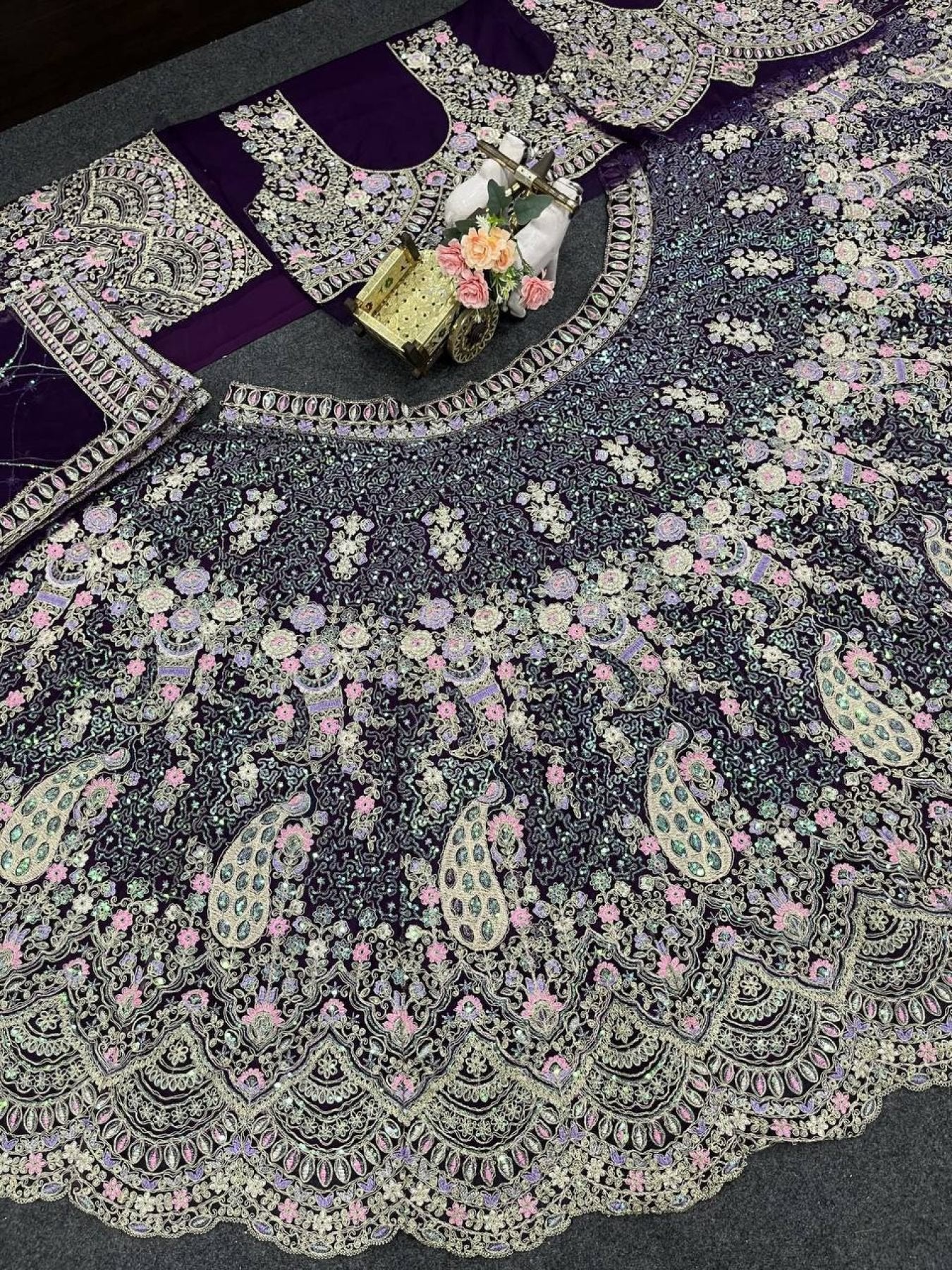 Butterfly Net Coding Sequins Lehenga fabric texture detail