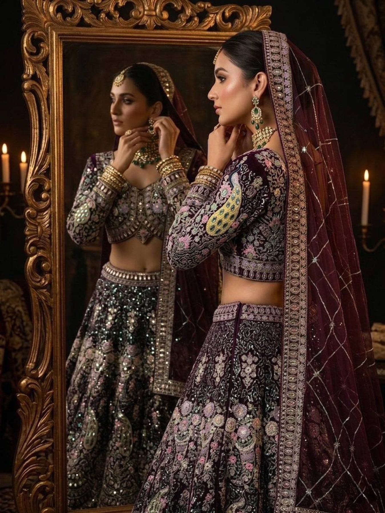 Butterfly Net Coding Sequins Lehenga embroidery close-up