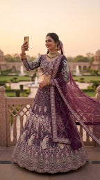 Butterfly Net Coding Sequins Lehenga embroidery close-up