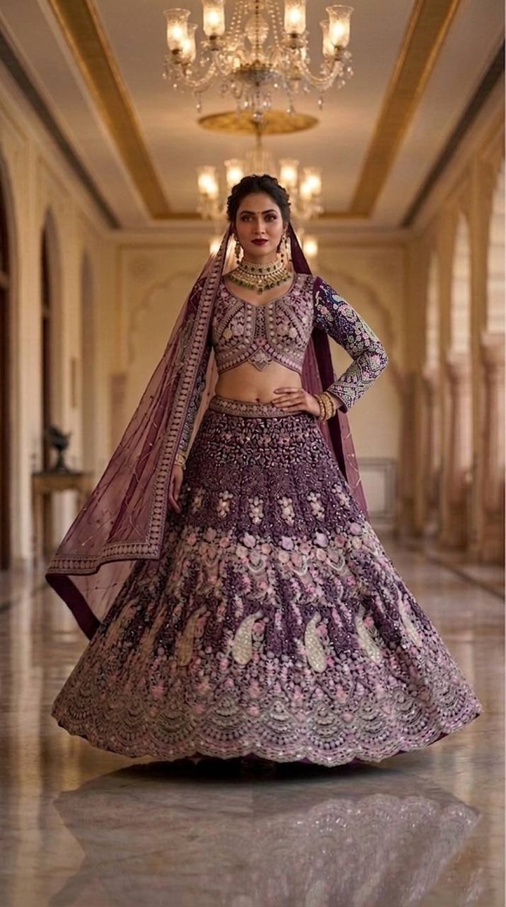 Butterfly Net Coding Sequins Lehenga back view