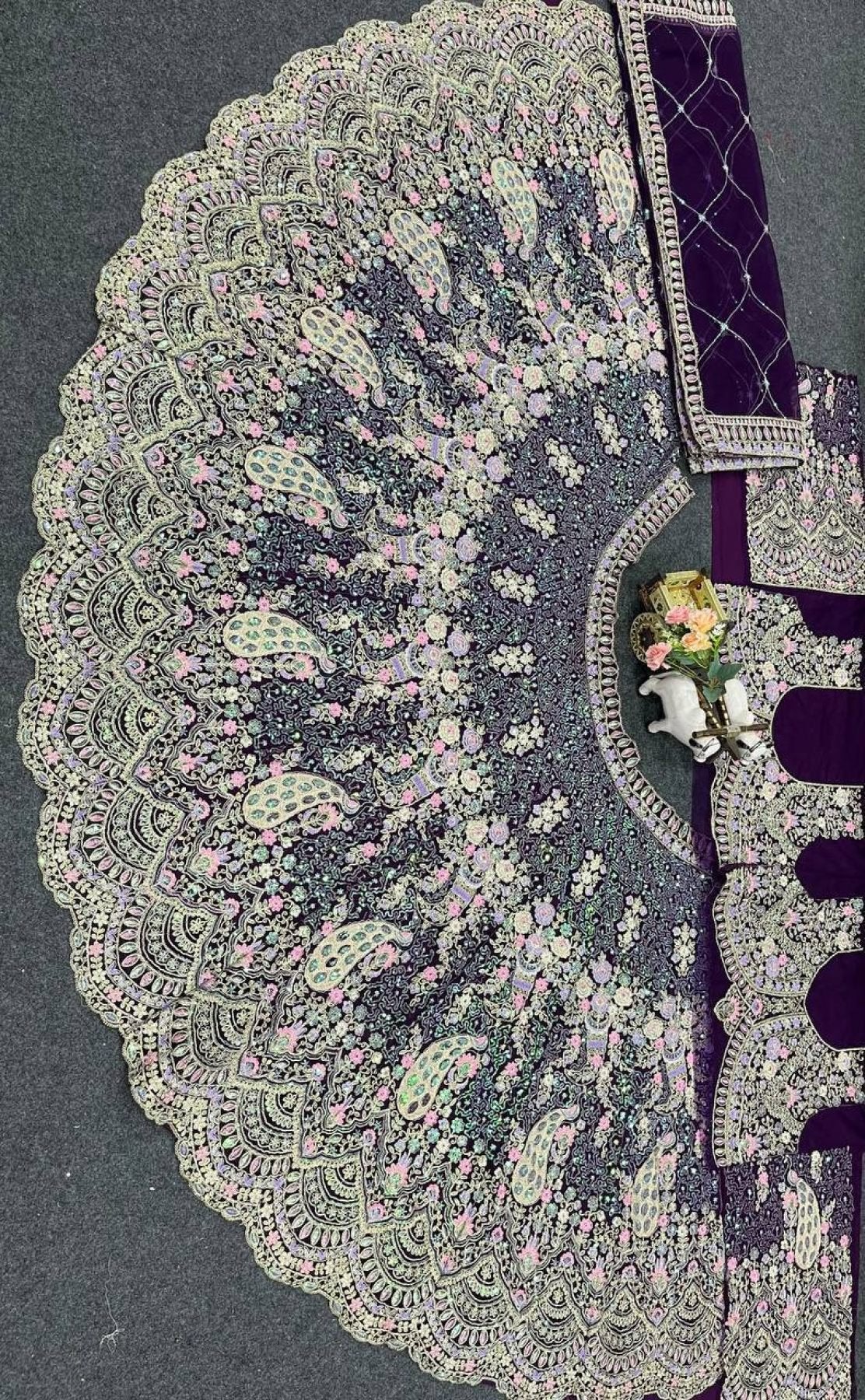 Butterfly Net Coding Sequins Lehenga front view