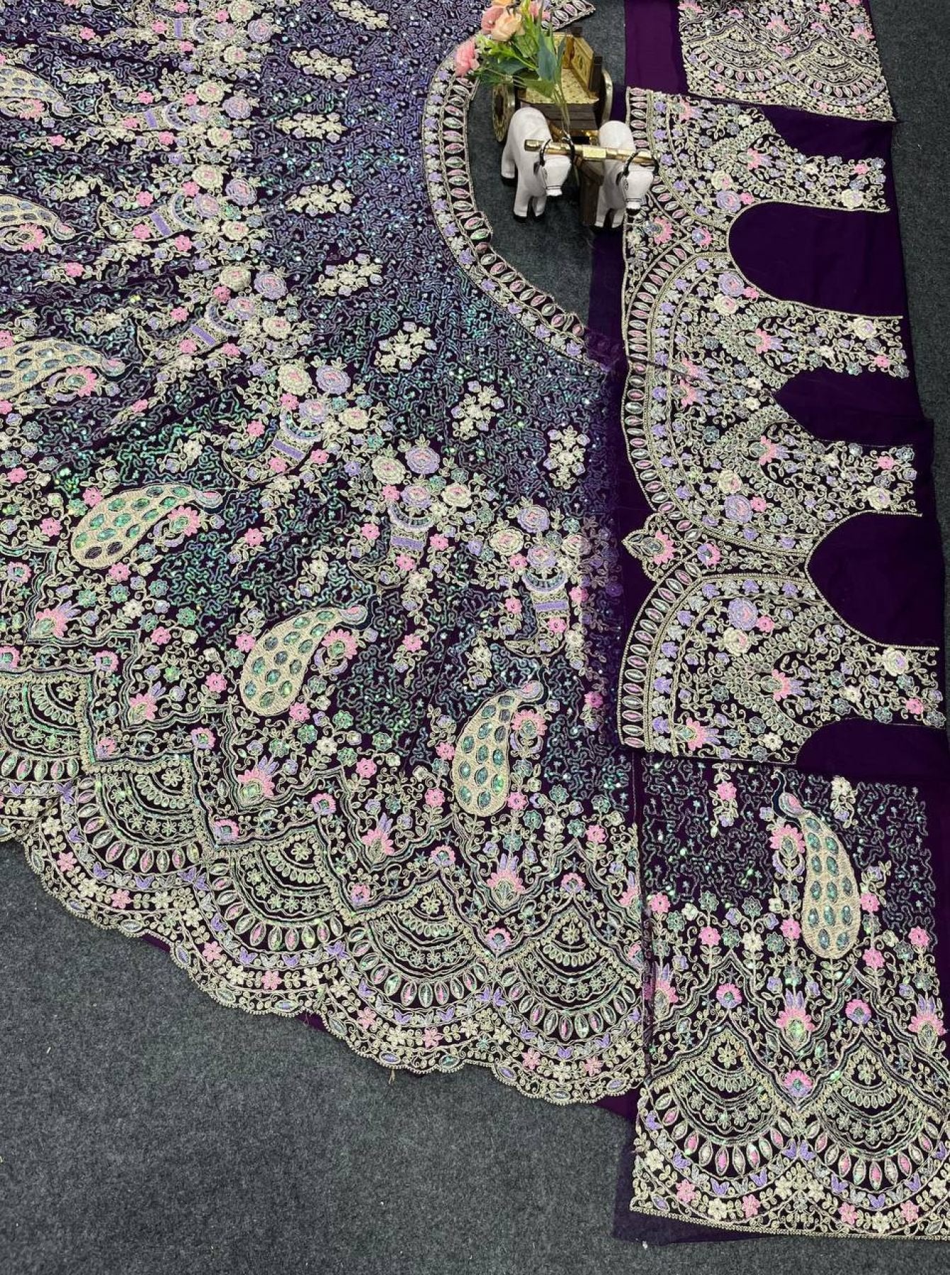 Butterfly Net Coding Sequins Lehenga full drape view