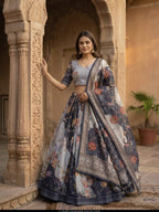 Tabby Silk Lehenga Set with Rich Digital Print and Embroidered Dupatta back view
