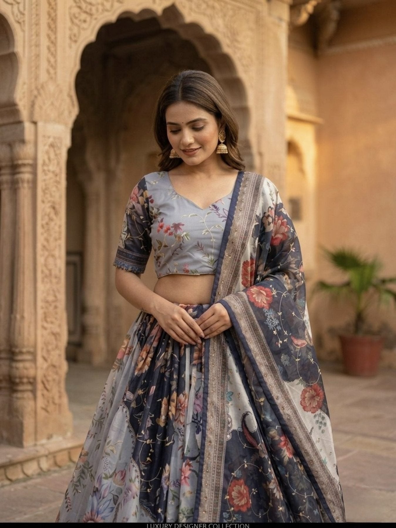 Tabby Silk Lehenga Set with Rich Digital Print and Embroidered Dupatta colour variant view
