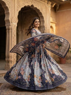 Tabby Silk Lehenga Set with Rich Digital Print and Embroidered Dupatta front view