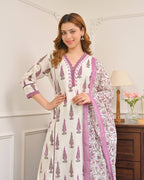 Purple Kurti Set Neckline Pattern for Office wear dupatta detail