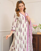 Purple Kurti Set Neckline Pattern for Office wear embroidery close-up